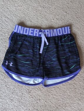 ⭐2/$20 Under Armour Black Shorts with Lavender Waistband and Teal Accents